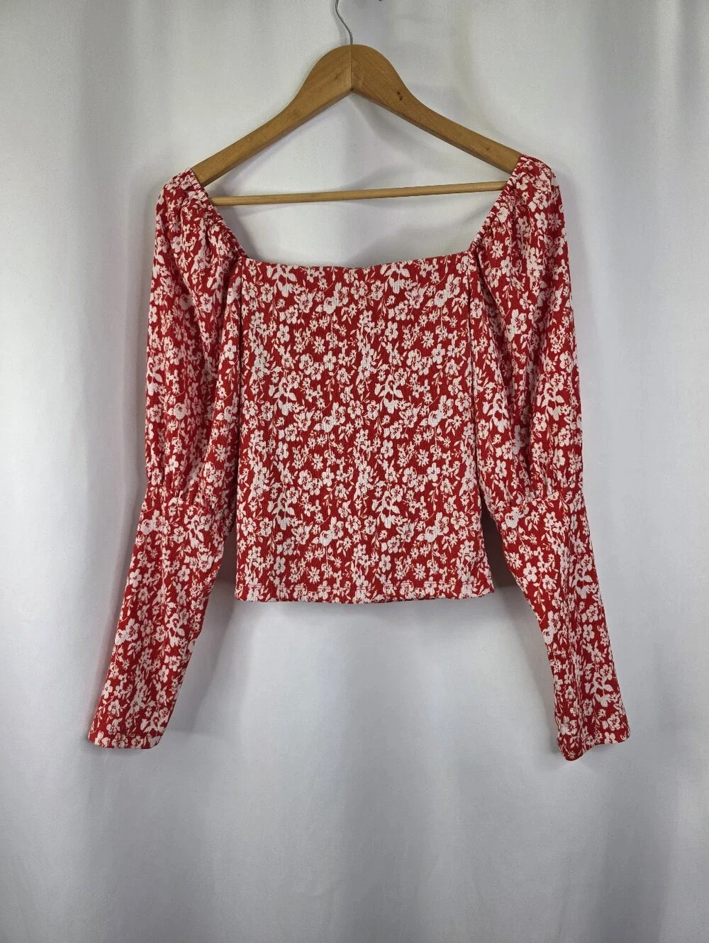 Anthropologie Women's Small Sweetheart Floral Peasant Puff Sleeve Blouse Cropped